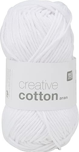 Rico Design Creative Cotton aran 50 g ca. 85 m Wolle Wollschnur Häkelwolle Häkeln Basteln Knäuel Weiß