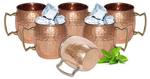 DakshCraft ® main pur cuivre martelée Moscow Mule Tasse (Cap - 18,59 onces par tasse) / Poids - 130 g par tasse, Lot de 6