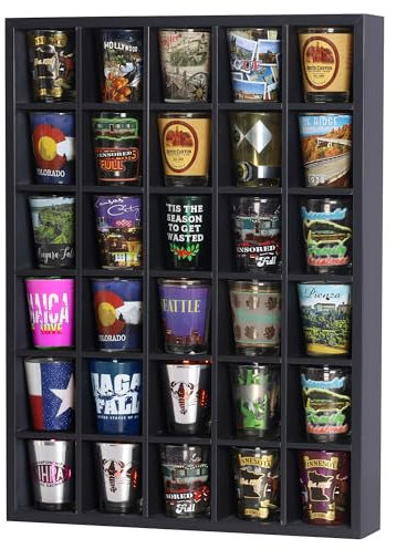 Black Shot Glass Vitrine 36 Slots Minifiguren Thimble Collection Display Rack Freistehend – Keine Tür (für alle kurzen Schnapsgläser)