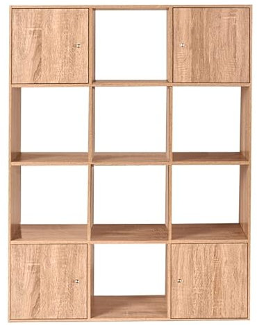 IDMarket - Meuble de Rangement Cube Rudy 12 Cases Bois façon hêtre avec Portes
