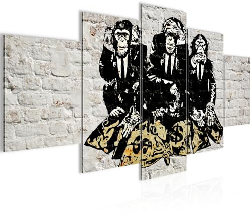Runa Art - Bilder Street Art Affen 200 x 100 cm 5 Teilig XXL Wanddekoration Design Grau 303451a