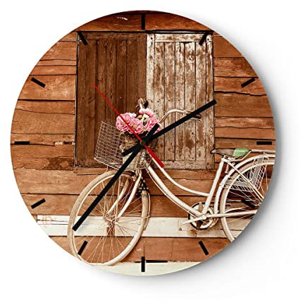 Modern Wanduhr Fahrrad Blume Korb alt 40x40cm Rund Groß Wand Uhr Glas Analog Zimmeruhren Küche Büro Wohnzimmer Glasuhr Wall Clock Dekoration Design Wanddekoration Küchenuhr C3AR40x40-2954