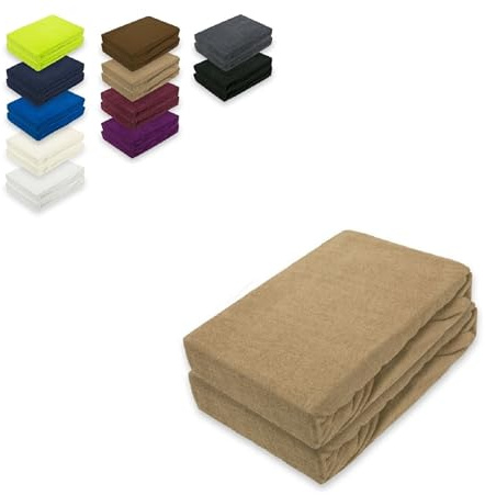 EXKLUSIV HEIMTEXTIL Frottee Spannbettlaken Doppelpack 140-160 x 200 cm 80% Baumwolle, 20% Polyester Öko - Tex Zertifiziert, Markenqualität, Matratzenhöhe bis 25 cm, Sand