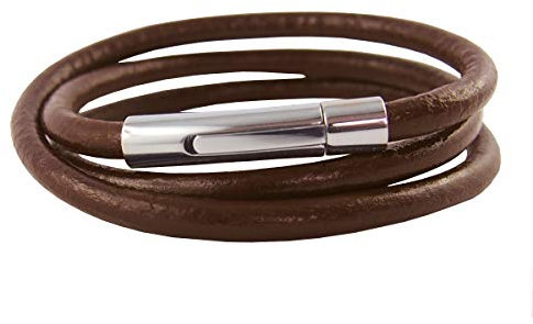 König Design Lederkette Lederhalsband Lederarmband Glatt 4 mm Herren Halskette Braun 60 cm lang mit Hebeldruck Verschluss Silber Rund