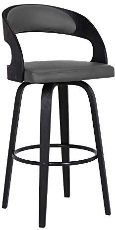 Armen Living Shelly 30 Bar Height Swivel Gray Faux Leather and Black Wood Bar Stool