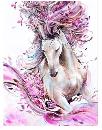 ParNarZar DIY 5D Diamond Painting Pink Horse 35 x 45 cm, Runde Steine Groß Full Vollbild Set für Wohnzimmer, Schlafzimmer, Eingangshalle, Durchgang, Schornstein