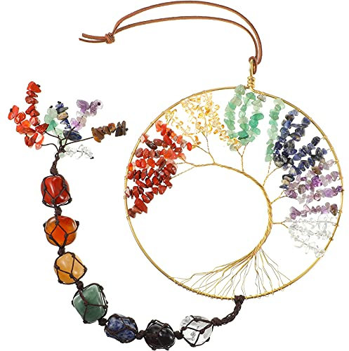 7 Pierres de Chakras Guérison de la Vie dans l'arbre des Cristaux Ornement Suspendu Dégringolé Feng Shui Ornement de Fenêtre Décor de Fête à la Maison de Souvenir de Mariage