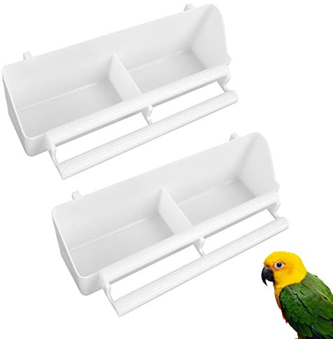 DEHUA Bol à Mangeoire en Plastique, 2 Pièces Parrot Nourriture Bol, Plastique Boîte de Mangeoire pour Oiseaux Bol Interieur Exterieur Boîte pour Perroquet Bol pour Perroquet Pigeons (Blanche)
