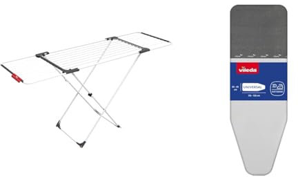 Vileda Surprise - Tendedero Extensible de Acero y Aluminio, Espacio de Tendido de 11 & Rapid- Funda de Planchar, 2 Capas Adaptable a Todo Tipo de Tablas, Funda de Planchar metaliza