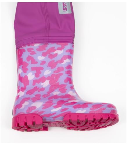 Dönges Kinder-Wathose, wasserdichte Regenhose für Jungs und Mädchen, ungefüttert mit Watstiefeln und Verstellbaren Hosenträgern, Größe 26/27 Rosa, Outdoor Buddelhose für Regen, Matschhose