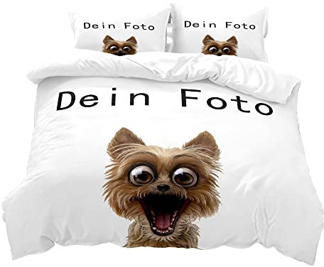NA Foto Bettwäsche mit Eigenem Foto,Personalisierte Geschenk-Idee/Bettbezug mit eigenem Foto (Weiß, 200x200+80x80x2)