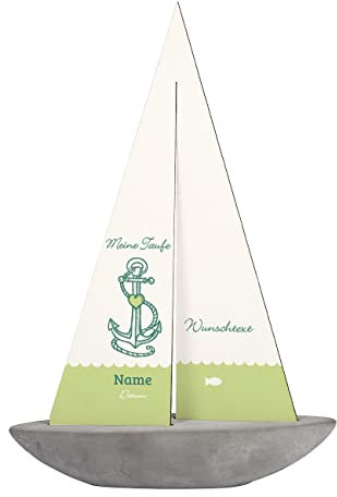 Striefchen® Dekoration Taufe Segelschiff personalisiert/Tischdeko Grün