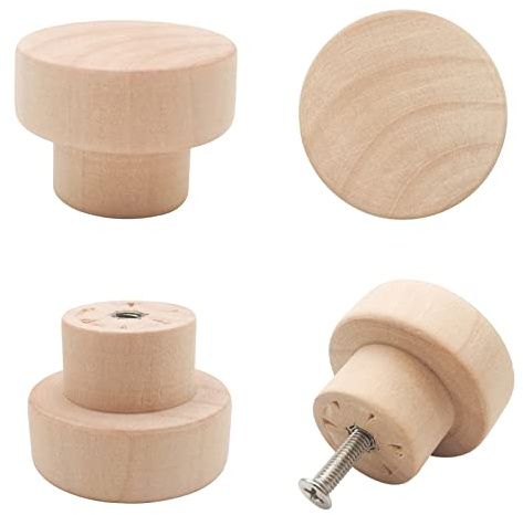 Bmgop 10PCS Wood Dresser Knobs Unfinished Wooden Cabinet Drawer Pulls 35mm | Flat Top Round Knobs, Unfinished Wooden Knobs for Drawer Dresser, Kitchen Cabinet Knobs and Pulls