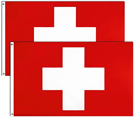 2 Piezas 90 x 150 cm Bandera de Suiza Grande con Anillos Duraderos.Flag al Suiza para el Festival Europeo de Fútbol Decoración de Interiores.Swiss Flag