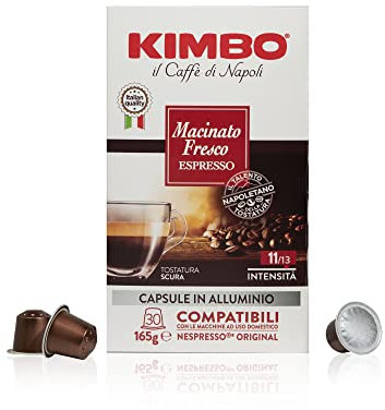 Kimbo, Macinato Fresco, 30 Capsule Caffè in Alluminio Compatibili Nespresso®* Original®*, Miscela Forte e Corposa, Intensità 11/13, Tostatura Scura, 1 Pack da 30 Capsule