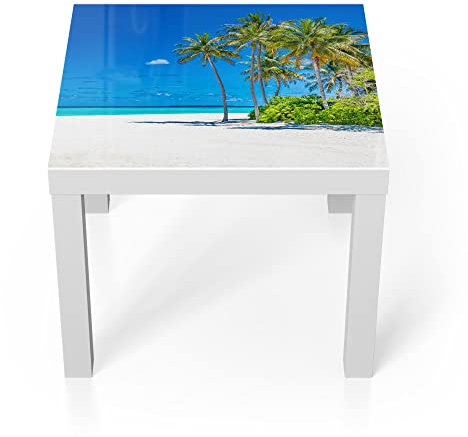 DEQORI Glastisch | weiß klein 55x55 cm | Motiv Palmenstrand Panorama | ausgefallener Beistelltisch aus Glas | Hochglanz Couchtisch fürs Wohnzimmer | moderner Couch Tisch mit Design