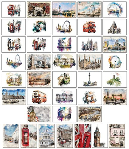 40 London in Aquarell-Postkarten – 40 verschiedene London-inspirierte Designs, gedruckt auf hellem, dickem Karton