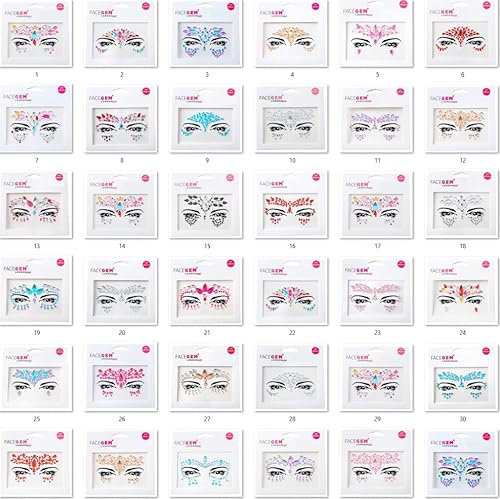 Face Gems Adhesive Glitter Jewel Tattoo Sticker Festival Gems Rave Party Body Make Up (32 PCS)