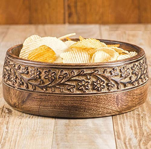 Bol de service en bois de manguier sculpté à la main pour petit déjeuner, collations, soupe, saladier pour la maison et la cuisine