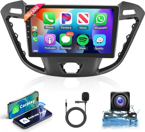 1G+32G Wireless Carplay Android 13 Autoradio 2 Din für Ford Transit Custom Tourneo 2013-2018 9 Zoll Autoradio mit Android Auto Navi GPS WIFI Mirror Link Bluetooth FM/RDS/DAB/OBD/DVR/SWC Rückfahrkamera