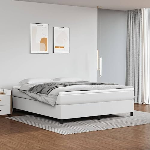LAPOOH Boxspringbett mit Matratze Weiß 180x200 cm Kunstleder, Bett, Bettrahmen, Gästebett, Bed Frame, Jugendbett, Jugendzimmer Komplett Set