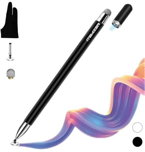 Temizer Universal-Touchpen für Tablets und Smartphones | Doppelspitzen-Stylus + Handschuh im Lieferumfang enthalten | kompatibel mit iPad, iPhone, Android, Surface, Kindle