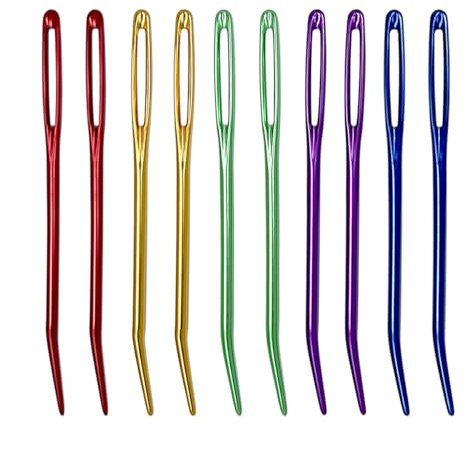 10 x Garnnadeln, Garnstopfnadeln, gebogene Nadeln zum Häkeln, große große Öhr-Webnadel, Tapisserie-Nadel, gebogene Nadeln, gebogene Tapisserie-Nadeln, stumpfe Wollnadeln