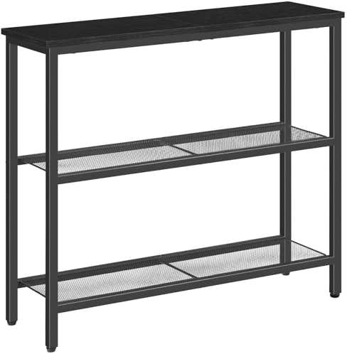 HOOBRO Schmaler Konsolentisch, Beistelltisch mit 2 Ablagen, Sofatisch, Flur, Eingang, Wohnzimmer, Schlafzimmer und Büro, Schwarz EBB73XG01