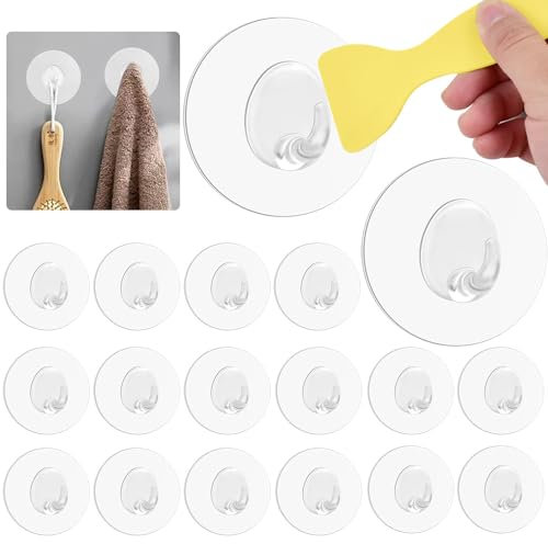 ADERTOS 30 Stücke Selbstklebende Haken Transparent Wunderhaken Zauberhaken mit Schaber ABS Klebehaken Wandhaken Ohne Bohren Handtuchhaken für Küche Bad Türwand Wohnmobil