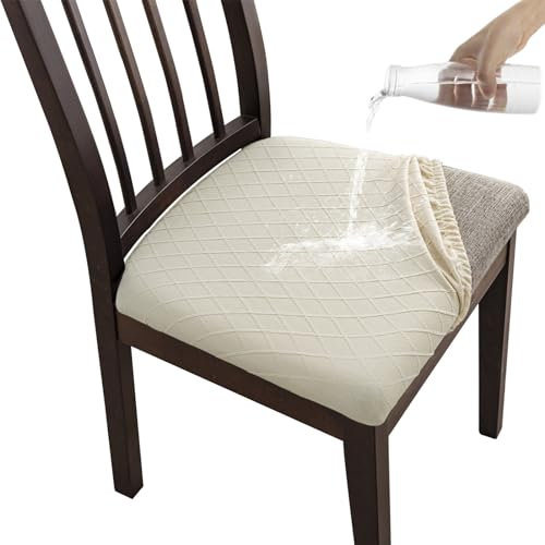 DEZYPZAM Stuhlbezug, Stuhlbezug Sitzfläche, Sitzbezüge für Esszimmerstühle, Stretch-sitzbezüge für Esszimmerstühle, Abwaschbar Stuhlbezug (Beige,4er Set)