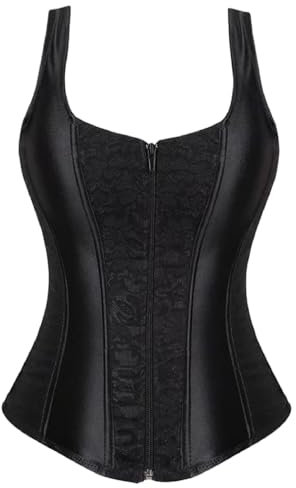 KUOSE Corset pour femme, noir, style vintage, gothique, avec bretelles, Noir-1, 32-34