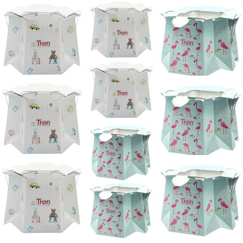 Lot de 10 pots jetables Tron pour enfants jusqu'à 30 kg (5 pcs Ours en peluche/ 5pcs Flamants Roses)