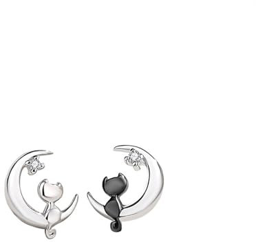 Petite Boucle d'Oreille Chat Lune Cristal De Zircon Cubique Argent Sterling 925 Clous d'Animaux Mignons Bijoux De Cartilage Piercing Hypoallergénique Cadeaux Pour Meilleur Ami