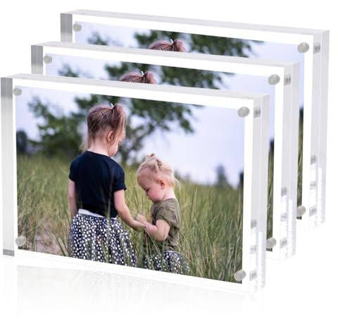 Sezanrpt Acrylic 4x6 Picture Frames 3 Pack, Clear Photo Display Magnetic Photo Picture Frames 6 x 4 for Family. Pets, Friends Warming Pictures, 10 + 10MM Thickness