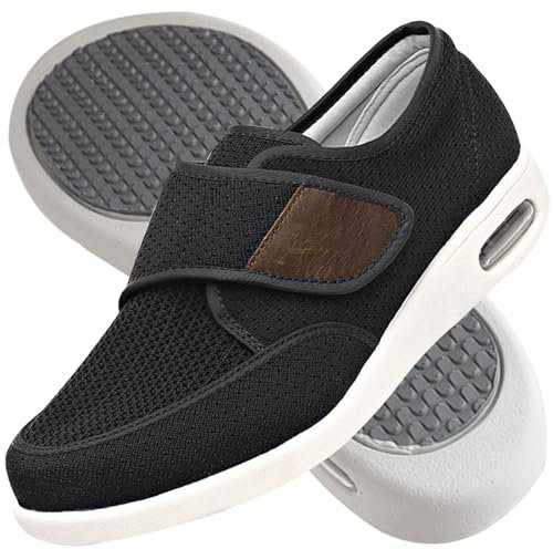 AZMAHT Chaussures à Enfiler pour Homme Pantoufles Diabétiques Extra Larges Pieds Gonflés Chaussures de Pied diabétique de Grande Taille Chaussures Ajustables,Noir,48 EU