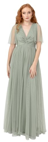 Anaya with Love Women's Maxi Dress Ladies Short Flutter Sleeve V-Neck Twist Front Empire A-Line Tulle Bridesmaid Wedding Guest Prom Vestito Donna (Pacco da 1)