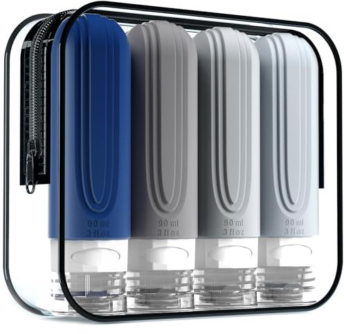 Mrsdry Travel Bottles for Toiletries, Tsa Approved 3oz Travel Size Containers BPA Free Leak Proof Refillable Liquid Silicone Squeezable Travel Accessories for Shampoo Conditioner Lotion (4 Pack)…