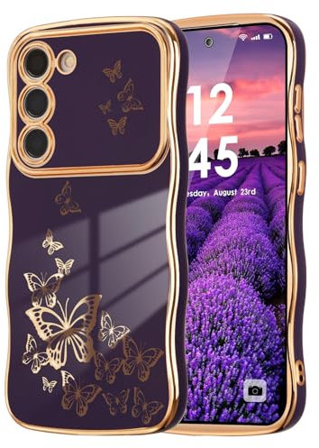 ZTOFERA Hülle für Samsung Galaxy S23, Lockige Wellen Form Luxus Schmetterling Hülle, Kameraschutz Anti-Kratzer Schutzhülle für Samsung S23 - Dunkellila