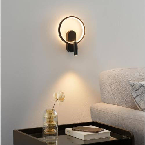 KOSILUM - Applique noire double lumière avec liseuse centrée - Lona - Lumière Blanc Chaud Eclairage Salon Chambre Cuisine Couloir - 15W - 1650 lm - LED intégrée - IP20