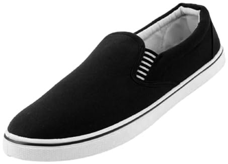 Mens Slip on Canvas Summer Shoes (Black White 2, UK Footwear Size System, Adult, Men, Numeric, Medium, 11)