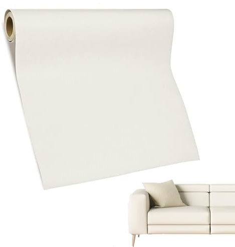 Patch en Cuir Auto-adhésif 60x137cm - Réparation pour Canapé, Sac à Main, Meubles, Sièges de Voiture, Chaise de Bureau - Cuir PU Adhesif (Blanc)