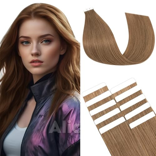 Benehair Tape in Extensions Echthaar, Invisible Tape Extensions Echt Haar, 30CM Haarverlängerung Echthaar Tapes, Remy Natural Tapes Extensions Echthaar, 10Pcs 10g Dunkles Leinen #6