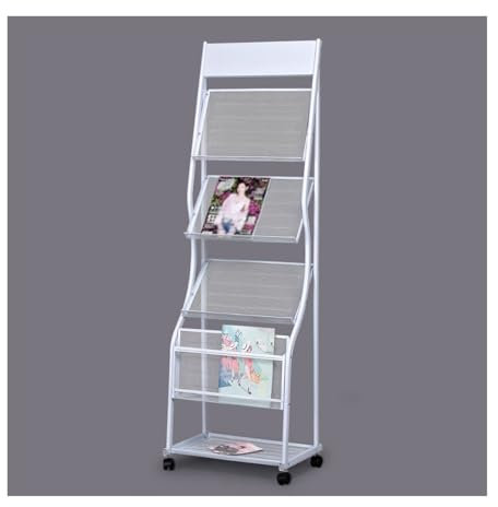 Bodenmagazinständer mit Rollen und Prospektständer für Produktausstellung (weiß)