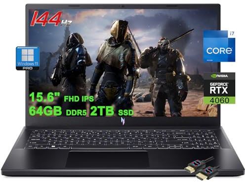 acer Nitro V 15 Gaming Laptop | 15.6 pulgadas FHD IPS 144Hz | Intel 10-core i7-13620H | 64GB DDR5 2TB SSD | GeForce RTX 4060 | USB-C Win11Pro retroiluminado con accesorio DLCA