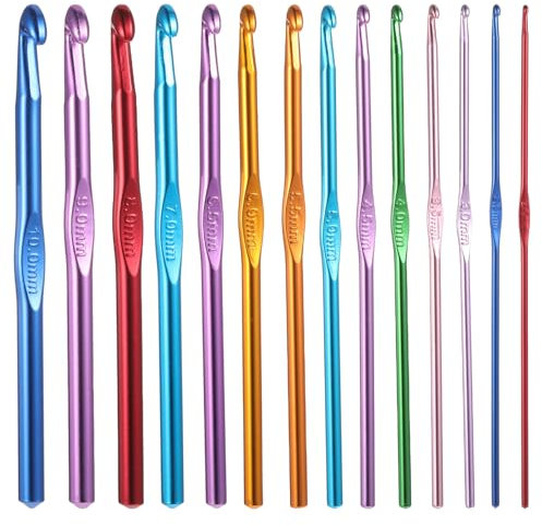 WLLHYF 14-teiliges Häkelnadel-Set mit Aluminiumgriff, Stricknadeln, riesige Metall-Häkelnadeln, klobige Häkelnadeln für arthritische Hände, Stricker-Enthusiasten, Häkelgarn, Basteldecken (Satz 2)