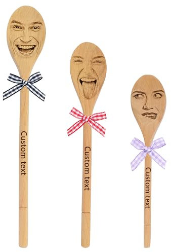 Personalised Face Photo Wooden Spoon Custom Name Text Spoon Funny Wood Spoon Gifts for Family Couple Friends Cooking Lovers Wedding Christmas Anniversary (Style 3)