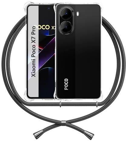 Handykette Hülle Kompatibel mit Xiaomi Poco X7 Pro, Handyhülle mit Band Anti-Gelb TPU Transparent Silikon Schutzhülle Klar Case, Schwarz