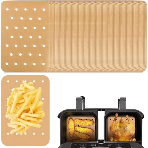 QZKJQDD 200 Stück Airfryer Backpapier, Rechteck, Kompatibel mit Ninja Airfryer AF300EU und AF400EU, Heißluftfritteusen, Mikrowellen
