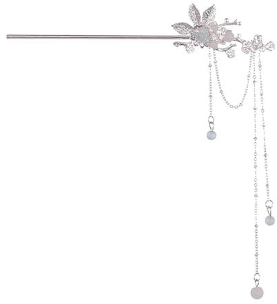 Chinesische Haarnadel mit Blume und Quaste für Damen, Legierung | Retro und Klassisch, Glatte Oberfläche, für Dutt und Dickes Haar, Silber