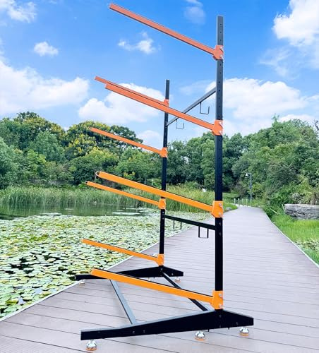 AlloyLake Reinforced Kayak Rack - Freestanding Adjustable Multi-Tier Storage for Kayaks & Canoes - Heavy Duty Garage/Dock -Indoor/Outdoor Use(Orange, 4-Tier for 4 Kayaks)